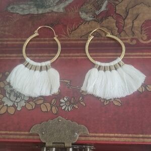FREE w/any Purchase Gold and White Tassel Hoop Earrings